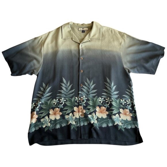 Tommy Bahama Other - Tommy Bahama 100% Silk Green to Black Ombre w/Plumeria Print Hawaiian Shirt XL